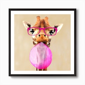 Giraffe With Bubblegum Animal Art Print