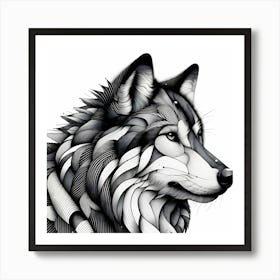 Wolf Head - Abstract Line Art Illustration 191 Art Print