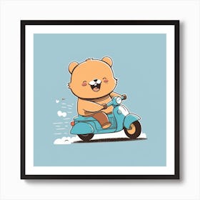 Teddy Bear Riding A Scooter Art Print