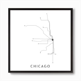 Chicago Subway White Map Square Art Print