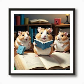 Three Hamsters Reading A Book Art Print