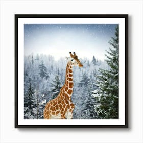 Firefly Happy, Giraffe, Winter, Snowing, Wonderland, Joy, Snowflakes, Magical, Animal, Nature, Whims (3) Art Print