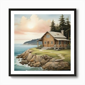 Coastal Log Cabin Landscape Art Print 3 Art Print