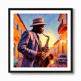 Saxophone Player In Cuba Art Print