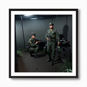 Two Soldiers In A Tunnel Art Print