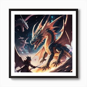 Dragon fighting with a man Art Print
