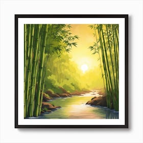 A Stream In A Bamboo Forest At Sun Rise Square Composition 160 Art Print