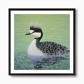 Ohara Koson Inspired Bird Painting Grebe 4 Square Art Print