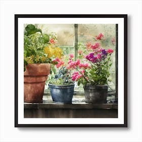 Watercolor Greenhouse Flowers 28 Art Print