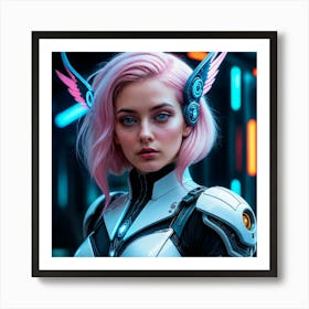 Futuristic Girl With Pink Hair 5 Art Print