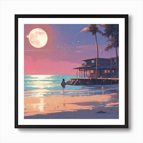 Moonlit Beach Art Print