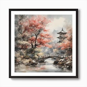 watercolor japanese landscape, soft light,by antoine blanchard and greg rutkowski Art Print