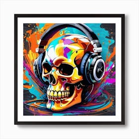 Skull With Headphones 29 Art Print
