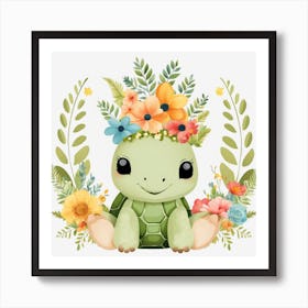 Floral Baby Turtle Nursery Illustration (12) Art Print