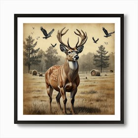 Deer In A Field Art Print