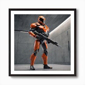 A Futuristic Warrior Stands Tall, His Gleaming Suit And Orange Visor Commanding Attention 7 Art Print