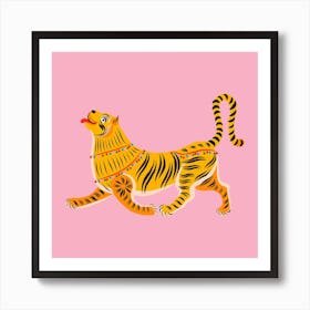Happy Tiger Pink Square Art Print