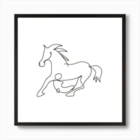 One Line Horse Running Art Print