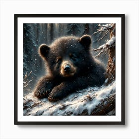 Black Bear In The Snow Art Print