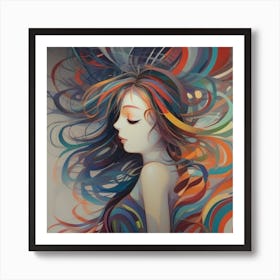 Colorful Girl With Long Hair Art Print