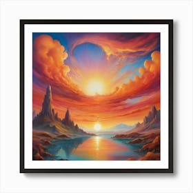 Sunset Over The Water Paintings Art Print 1 Poster