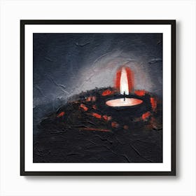 Candle Light - painting original textured square dark hand painted artwork acrylic fire flame cozy Art Print