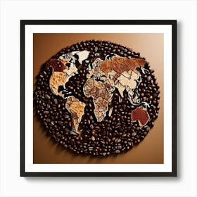 Outline A World Map With Coffee Beans Highlighting Major Coffee Producing Regions With Different indications Art Print