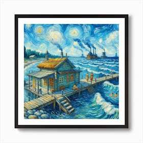 Starry Night At The Pier Art Print