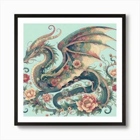 Dragon With Flowers Art Print