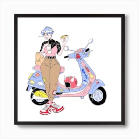 Vespa And Burgers Art Print