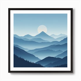 Misty mountains background in blue tone 89 Art Print