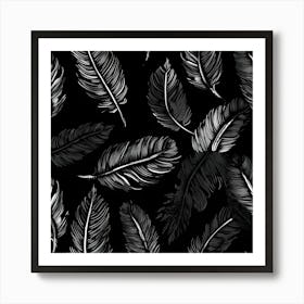 Feathers On A Black Background Art Print