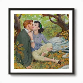 Kissing In The Woods Art Print