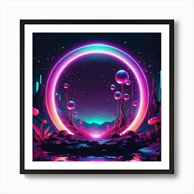 Neon Fantasy Scene Art Print