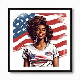 American Girl With American Flag Art Print