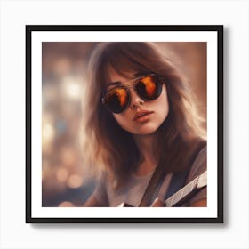 Girl With Sunglasses And A Guitar Art Print