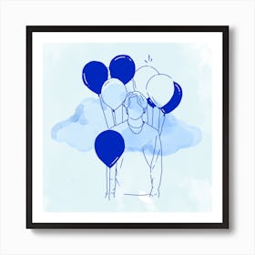 #Blue #Watercolor Painted Canvas #outline drawing #cloud #wallart #art Art Print