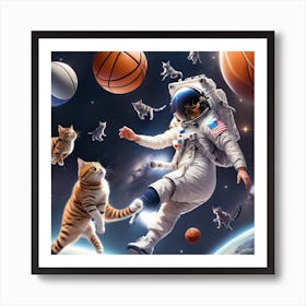 Basketball in space whit cats Art Print