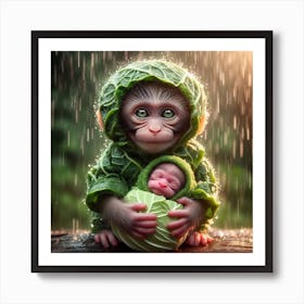 Baby Monkey In The Rain Art Print