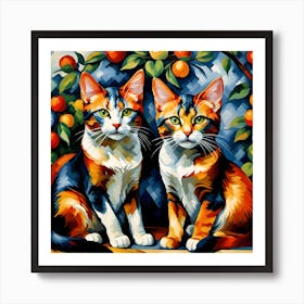Two Cats With Oranges Modern Art Cezanne Inspired 2 Art Print