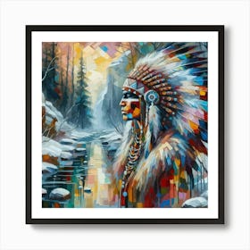 Native American Indian Male By The Stream Abstract 4 Art Print