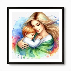 Mother And Child - Watercolor Mothers Day Art Print