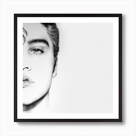 Elvis Presley Half Series Minimal Portrait Black and White Monochrome Traditional Art Art Print
