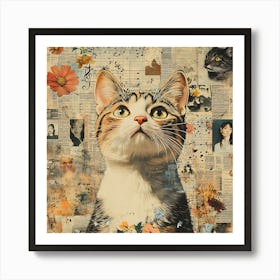 Cat In Flowers 1 Art Print