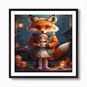 Fox And Girl Art Print
