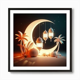 Ramadan Lanterns And Moon Art Print