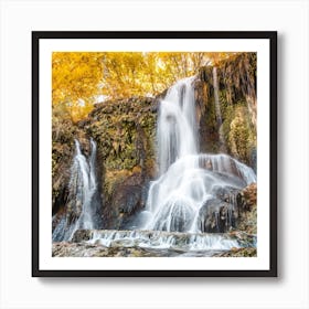 Waterfall With Yellow Trees Square Art Print
