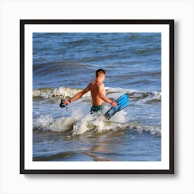 Young Swimmer surfing snorkeling water sea man guy lad waves square photo photography Poster