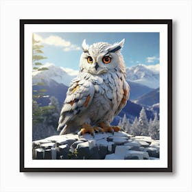 Owl In The Snow #2 Art Print