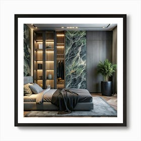 Modern Bedroom With Green Marble Wall Art Print